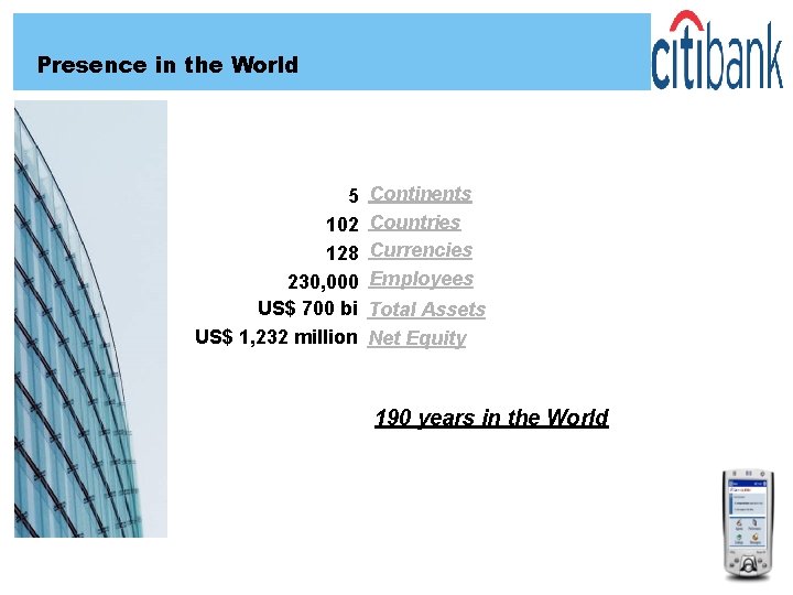 Presence in the World 5 102 128 230, 000 US$ 700 bi US$ 1,