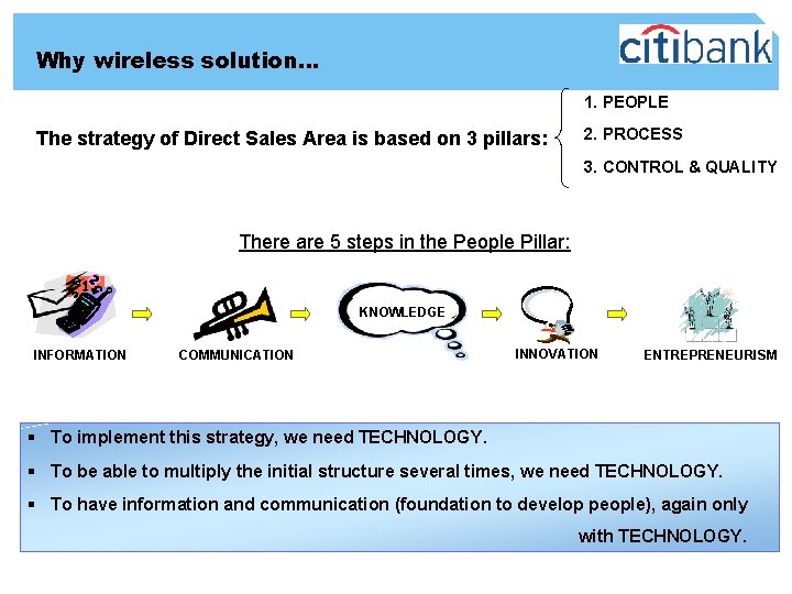 Why wireless solution… 1. PEOPLE The strategy of Direct Sales Area is based on