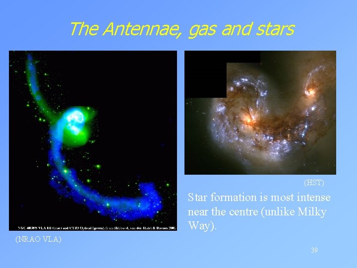 The Antennae, gas and stars (HST) Star formation is most intense near the centre