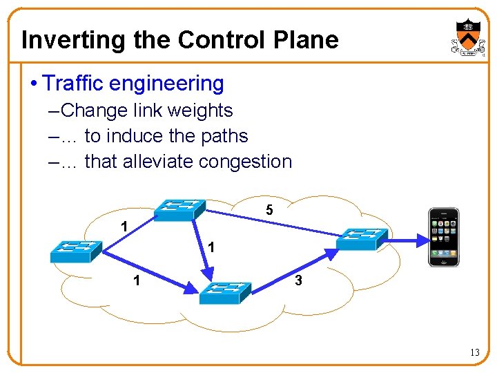 Inverting the Control Plane • Traffic engineering – Change link weights – … to