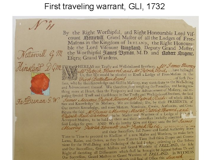 First traveling warrant, GLI, 1732 