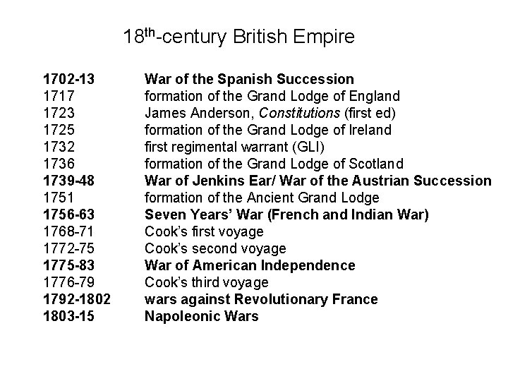 18 th-century British Empire 1702 -13 1717 1723 1725 1732 1736 1739 -48 1751