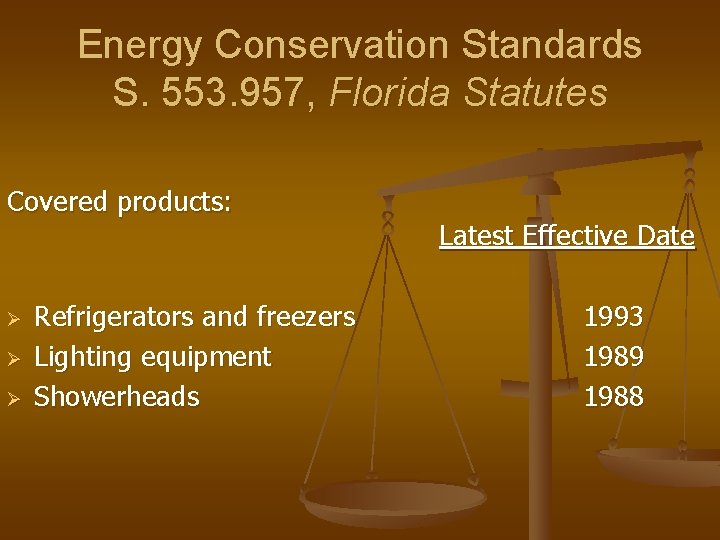 Energy Conservation Standards S. 553. 957, Florida Statutes Covered products: Ø Ø Ø Refrigerators