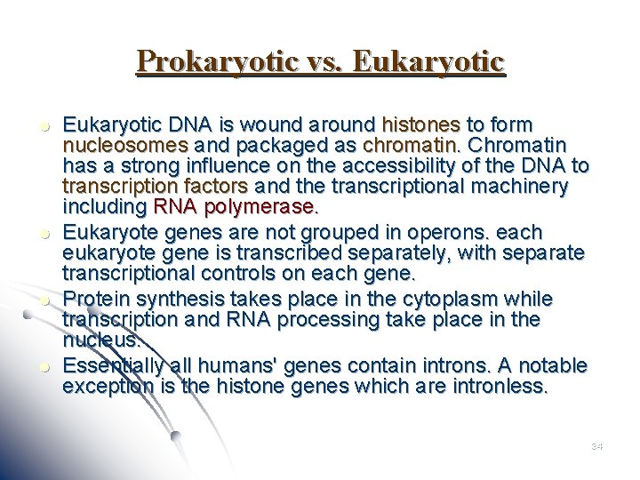 Prokaryotic vs. Eukaryotic l l Eukaryotic DNA is wound around histones to form nucleosomes