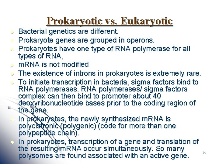 Prokaryotic vs. Eukaryotic l l l l Bacterial genetics are different. Prokaryote genes are