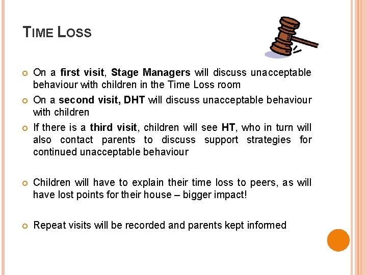 TIME LOSS On a first visit, Stage Managers will discuss unacceptable behaviour with children