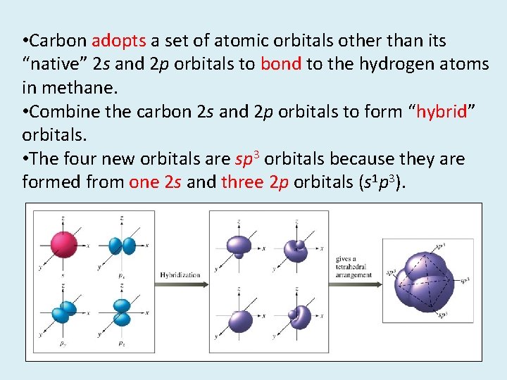  • Carbon adopts a set of atomic orbitals other than its “native” 2