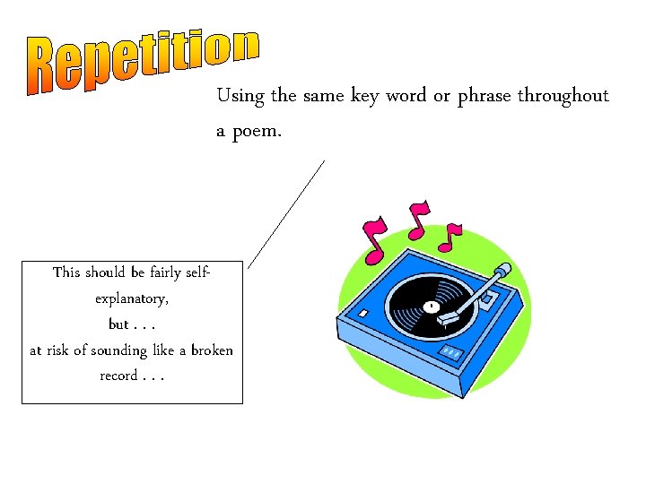 Using the same key word or phrase throughout a poem. This should be fairly
