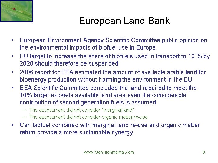 European Land Bank • European Environment Agency Scientific Committee public opinion on the environmental