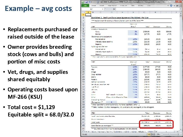 Example – avg costs • Replacements purchased or raised outside of the lease •