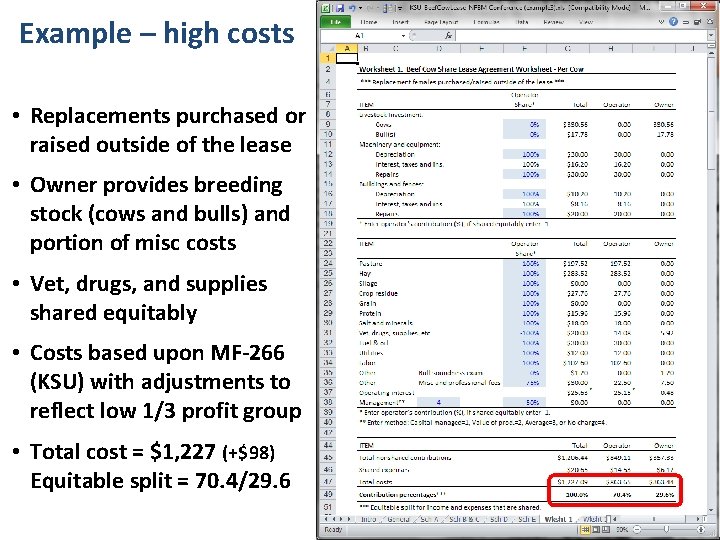 Example – high costs • Replacements purchased or raised outside of the lease •