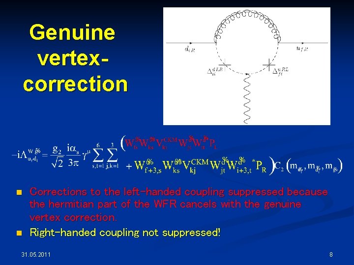 Genuine vertexcorrection n n Corrections to the left-handed coupling suppressed because the hermitian part