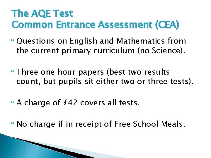 The AQE Test Common Entrance Assessment (CEA) Questions on English and Mathematics from the