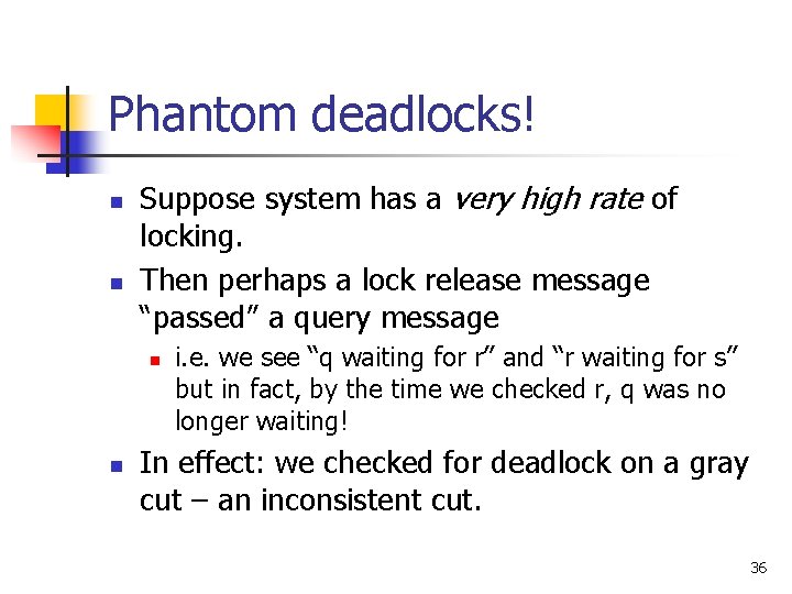 Phantom deadlocks! n n Suppose system has a very high rate of locking. Then Phantom deadlocks! n n Suppose system has a very high rate of locking. Then