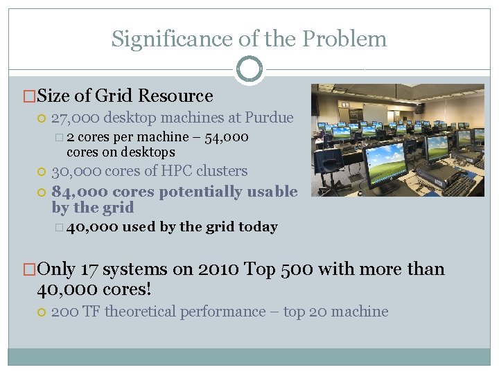 Significance of the Problem �Size of Grid Resource 27, 000 desktop machines at Purdue