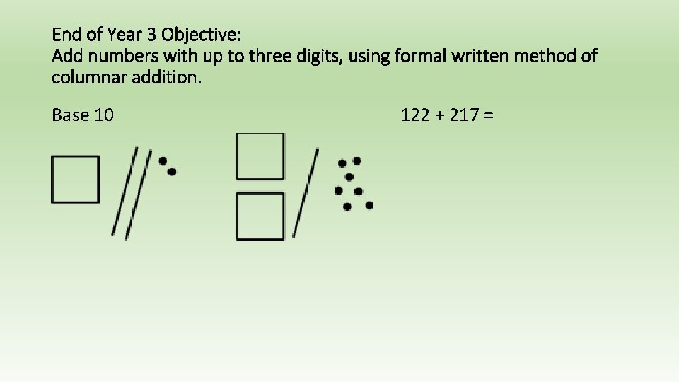 End of Year 3 Objective: Add numbers with up to three digits, using formal