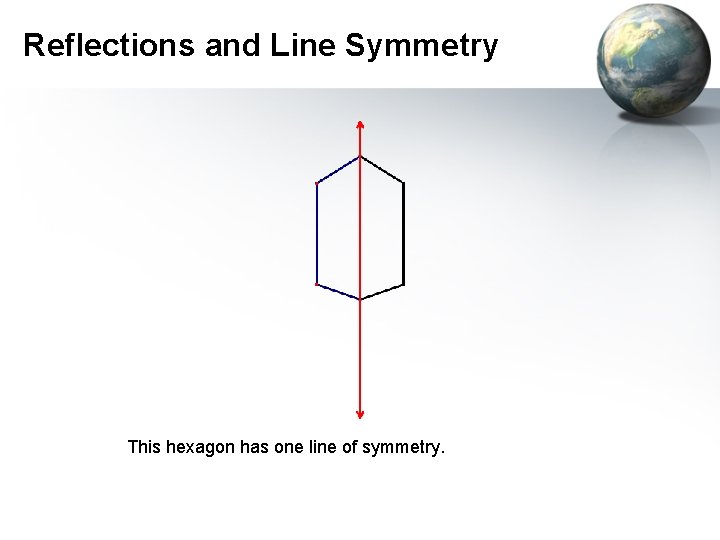 Reflections and Line Symmetry This hexagon has one line of symmetry. 