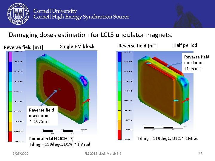 Damaging doses estimation for LCLS undulator magnets. Reverse field [m. T] Single PM block