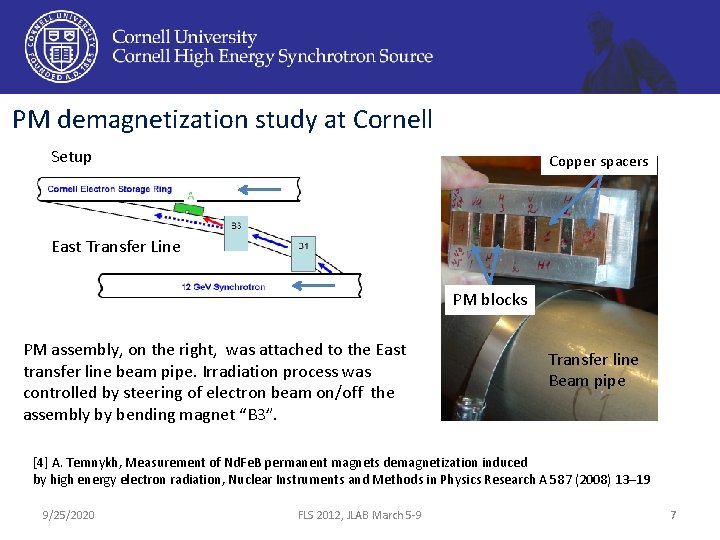 PM demagnetization study at Cornell Setup Copper spacers East Transfer Line PM blocks PM