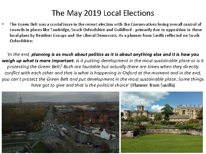 The May 2019 Local Elections • The Green Belt was a crucial issue in