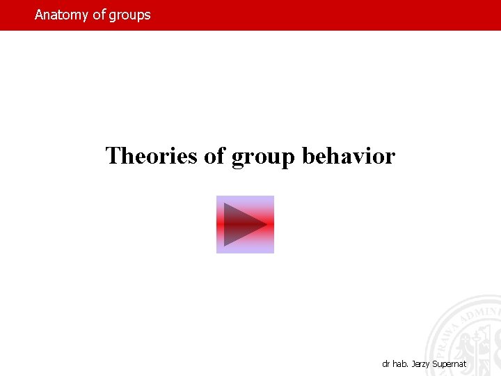 Anatomy of groups Theories of group behavior dr hab. Jerzy Supernat 