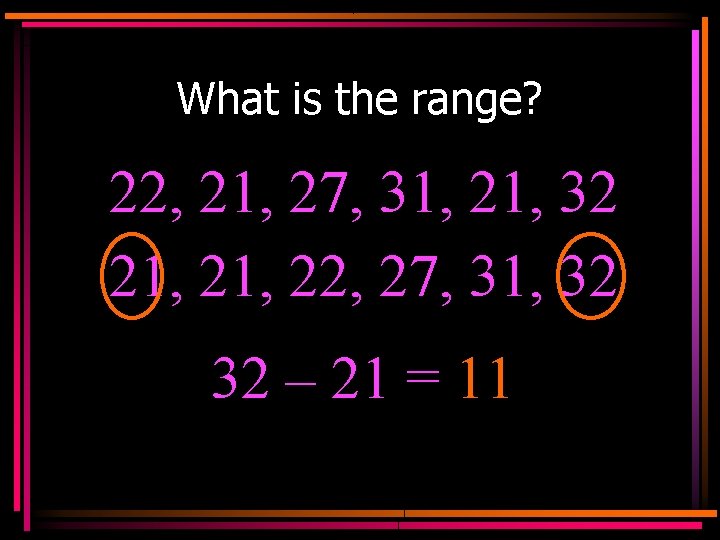 What is the range? 22, 21, 27, 31, 21, 32 21, 22, 27, 31,