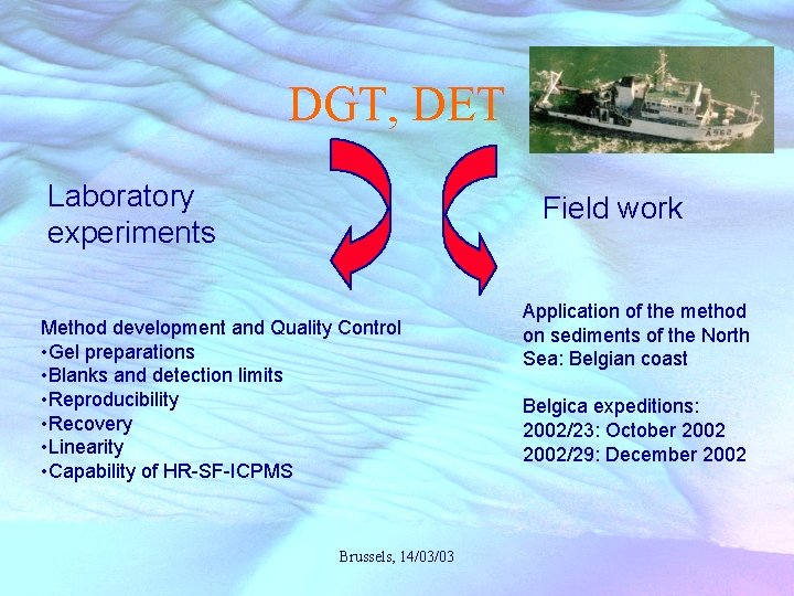 DGT, DET Laboratory experiments Field work Method development and Quality Control • Gel preparations