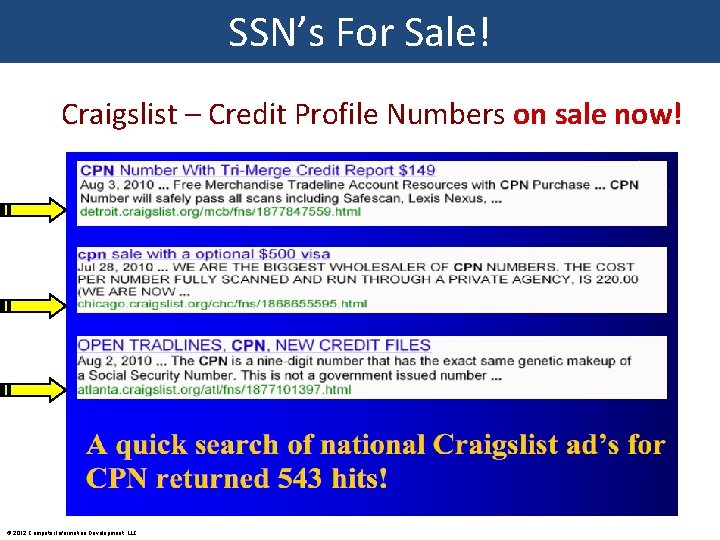 SSN’s For Sale! Craigslist – Credit Profile Numbers on sale now! © 2012 Computer