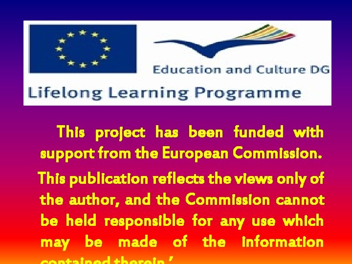  This project has been funded with support from the European Commission. This publication