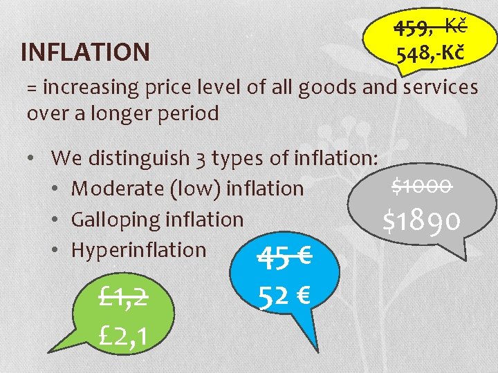 459, - Kč 548, -Kč INFLATION = increasing price level of all goods and