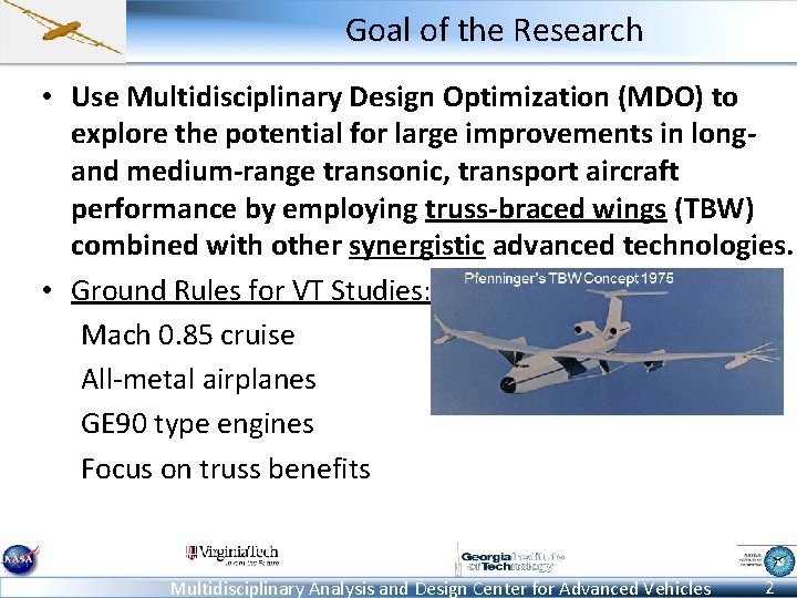 Goal of the Research • Use Multidisciplinary Design Optimization (MDO) to explore the potential