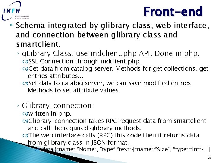 Front-end Schema integrated by glibrary class, web interface, and connection between glibrary class and
