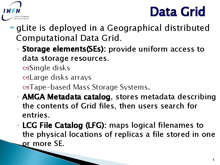 Data Grid g. Lite is deployed in a Geographical distributed Computational Data Grid. ◦