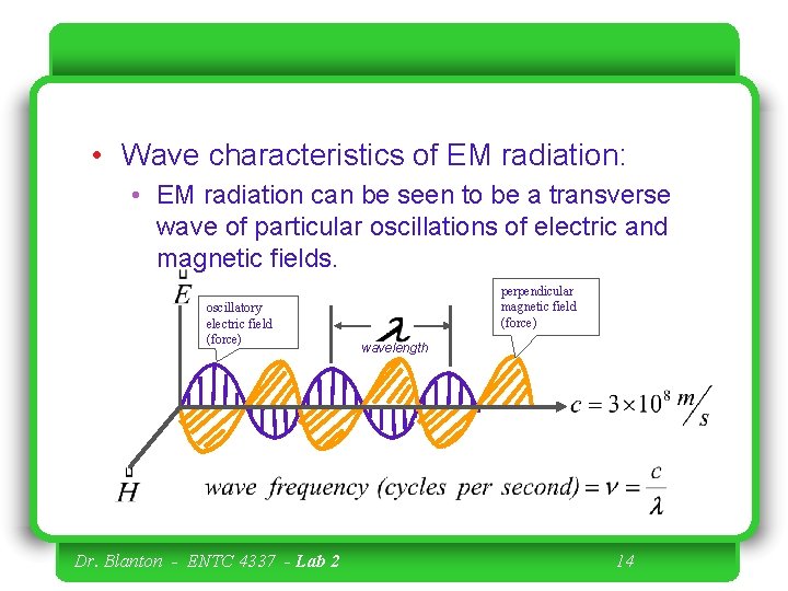  • Wave characteristics of EM radiation: • EM radiation can be seen to