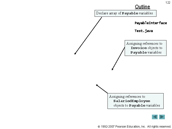 Outline 122 Declare array of Payable variables Payable. Interface Test. java Assigning references to Outline 122 Declare array of Payable variables Payable. Interface Test. java Assigning references to
