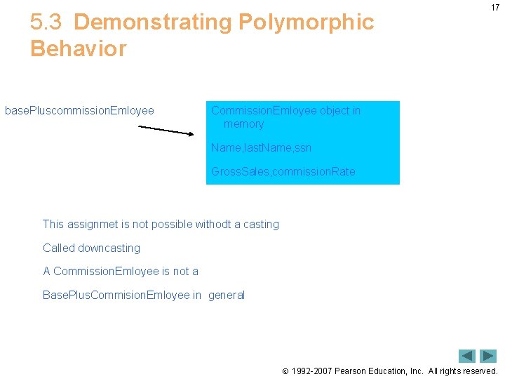 5. 3 Demonstrating Polymorphic Behavior base. Pluscommission. Emloyee 17 Commission. Emloyee object in memory