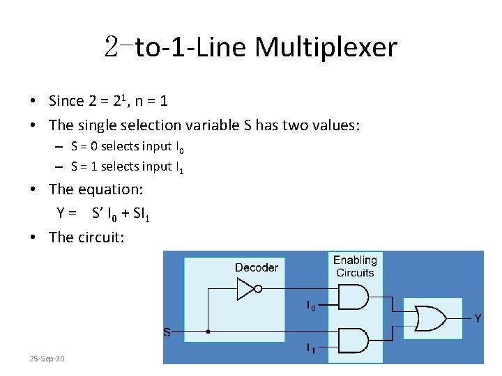 2 -to-1 -Line Multiplexer • Since 2 = 21, n = 1 • The