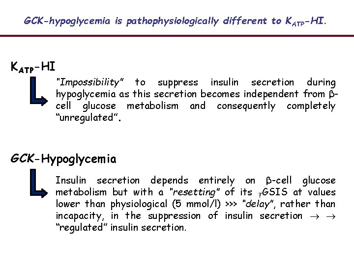 GCK-hypoglycemia is pathophysiologically different to K ATP-HI. KATP-HI “Impossibility” to suppress insulin secretion during
