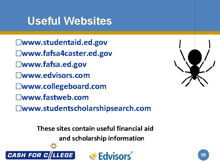 Useful Websites �www. studentaid. ed. gov �www. fafsa 4 caster. ed. gov �www. fafsa.