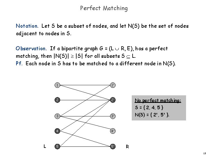 Perfect Matching Notation. Let S be a subset of nodes, and let N(S) be