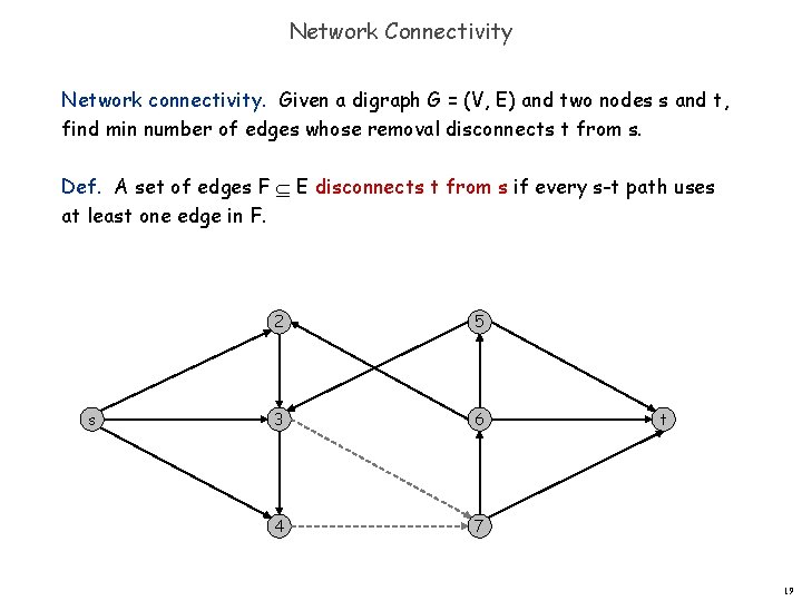 Network Connectivity Network connectivity. Given a digraph G = (V, E) and two nodes