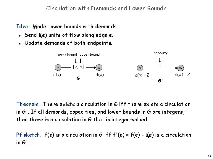 Circulation with Demands and Lower Bounds Idea. Model lower bounds with demands. n n Circulation with Demands and Lower Bounds Idea. Model lower bounds with demands. n n