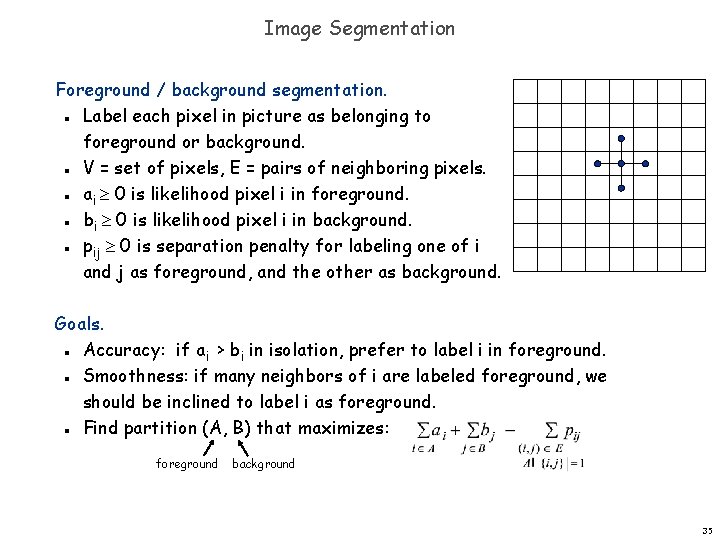 Image Segmentation Foreground / background segmentation. Label each pixel in picture as belonging to