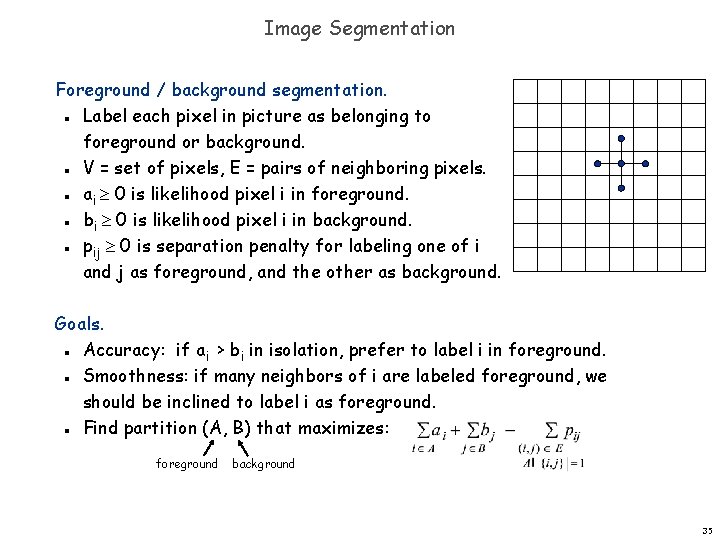 Image Segmentation Foreground / background segmentation. Label each pixel in picture as belonging to Image Segmentation Foreground / background segmentation. Label each pixel in picture as belonging to