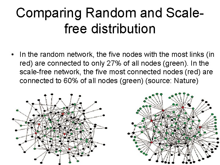 Comparing Random and Scalefree distribution • In the random network, the five nodes with