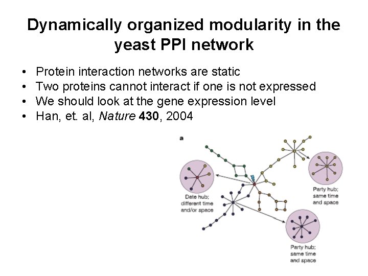 Dynamically organized modularity in the yeast PPI network • • Protein interaction networks are