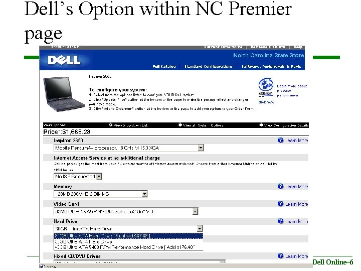 Dell’s Option within NC Premier page Dell Online– 6 