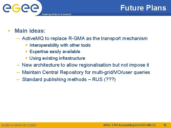 Future Plans Enabling Grids for E-scienc. E • Main ideas: – Active. MQ to