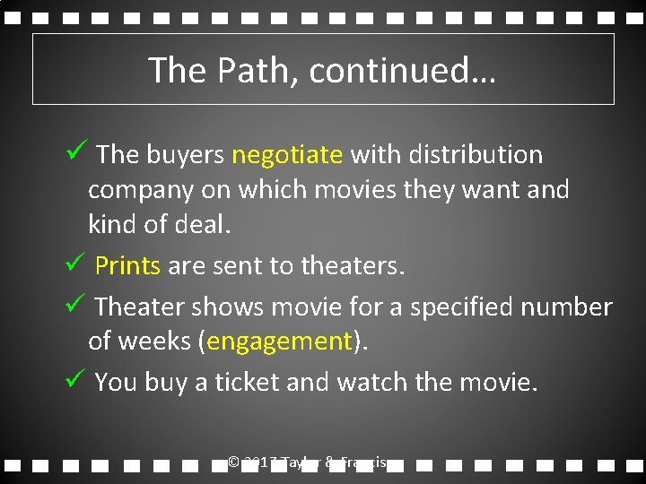 The Path, continued… ü The buyers negotiate with distribution company on which movies they