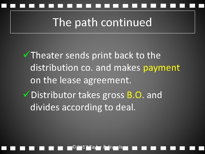 The path continued üTheater sends print back to the distribution co. and makes payment